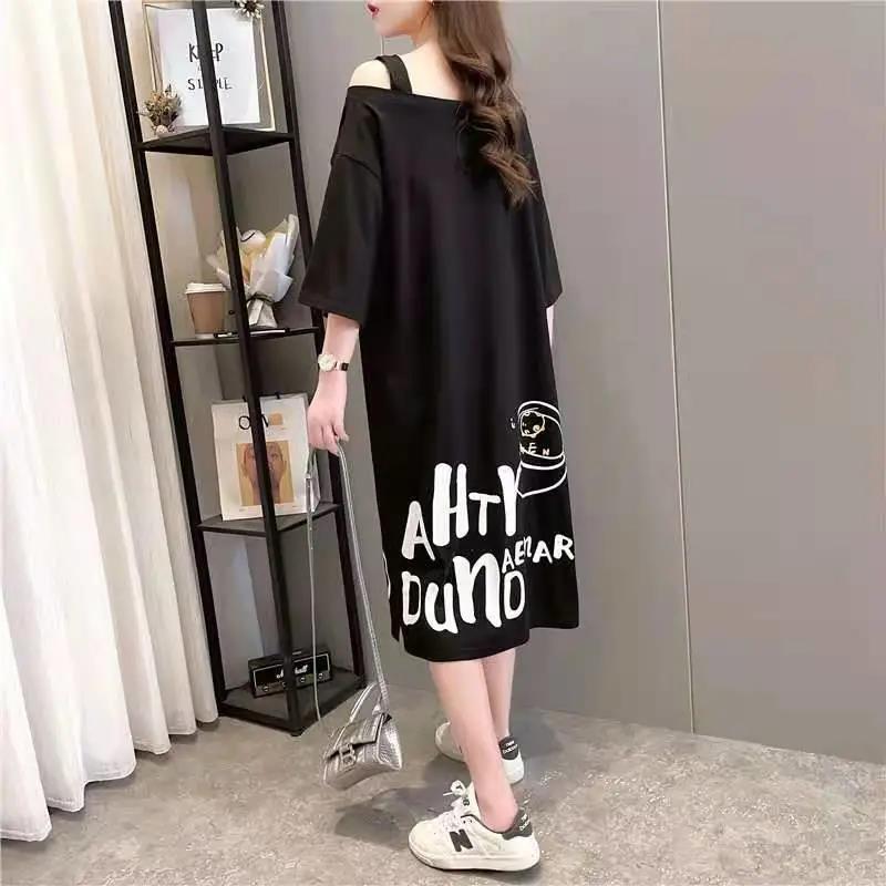 Long T-shirt Dress Women Girl Loose O-Neck Casual Big Loose Sexy Strapless Comfortable Plus Size L-XXXXL Nightdress