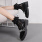 Thick-heeled Small Leather Shoes Round Toe Black Solid Color Loafers British Style Casual Shoes All-match Lazy Shoes