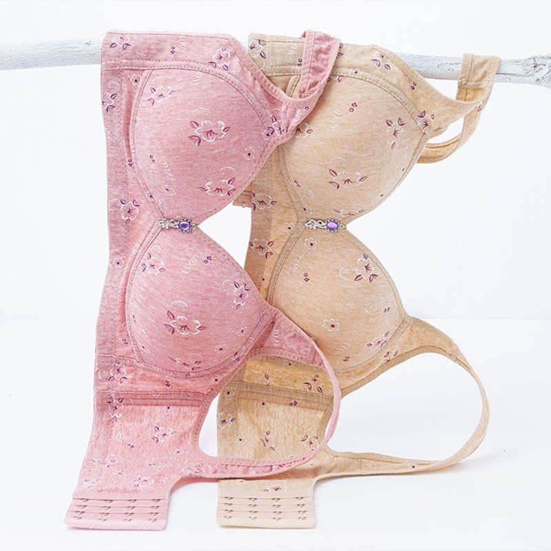 Women's Thin No Steel Ring Soft Fabric Comfortable Tank Top Support Adjustable Glossy Pendant Printed Back Four Row Buckle Anti-Sagging Bra