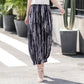 WTEMPO Cropped Pants Summer Cotton Silk Printed Casual Wide-leg Pants with Elastic Waist Lantern Pants