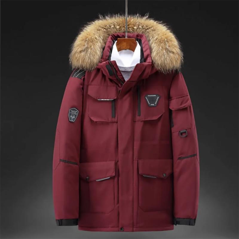 Men's Thermal Down Jacket Thick Puffer Jacket Men Coat High Quality Overcoat Winter Parka Men 90% White Duck Down Removable Cap