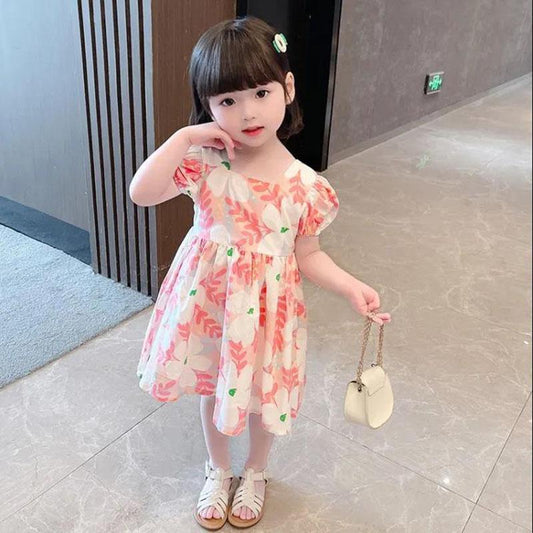 Girls Dress Summer Girl Baby Floral Casual Princess Skirt Tutu Skirt Sweet Backless Bow French Retro Dress Waist Cute