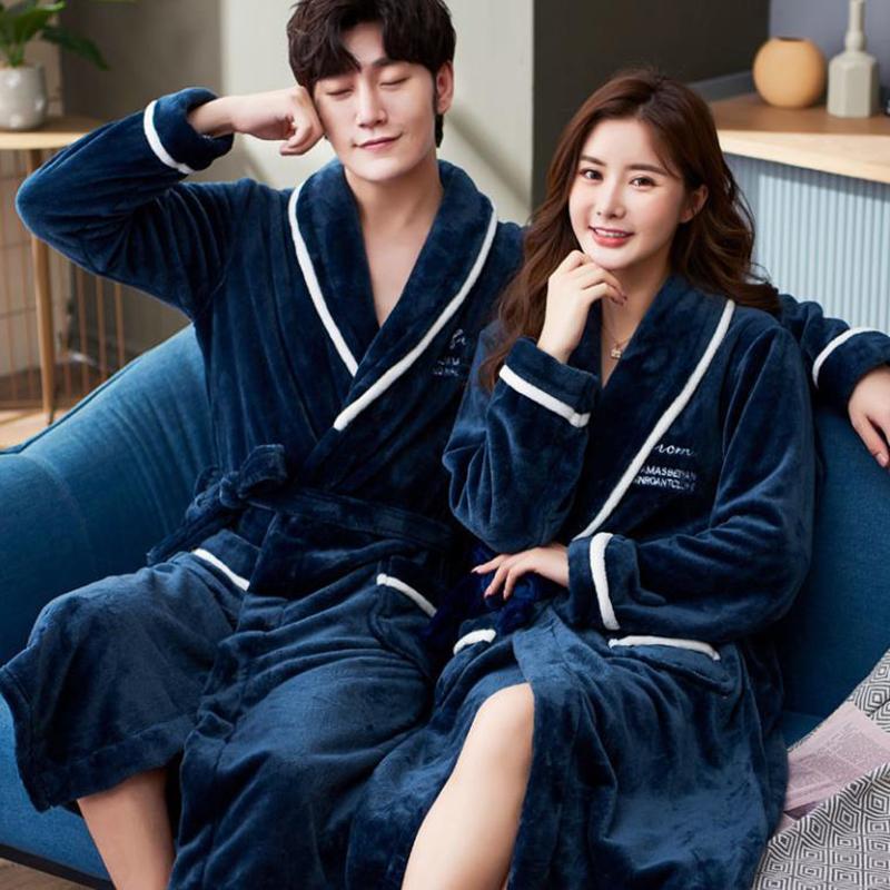 V-neck Cashmere Couple Bathrobes Men Pajamas Winter Warm Home Clothes Ladies Quick-drying Robe Coat Long