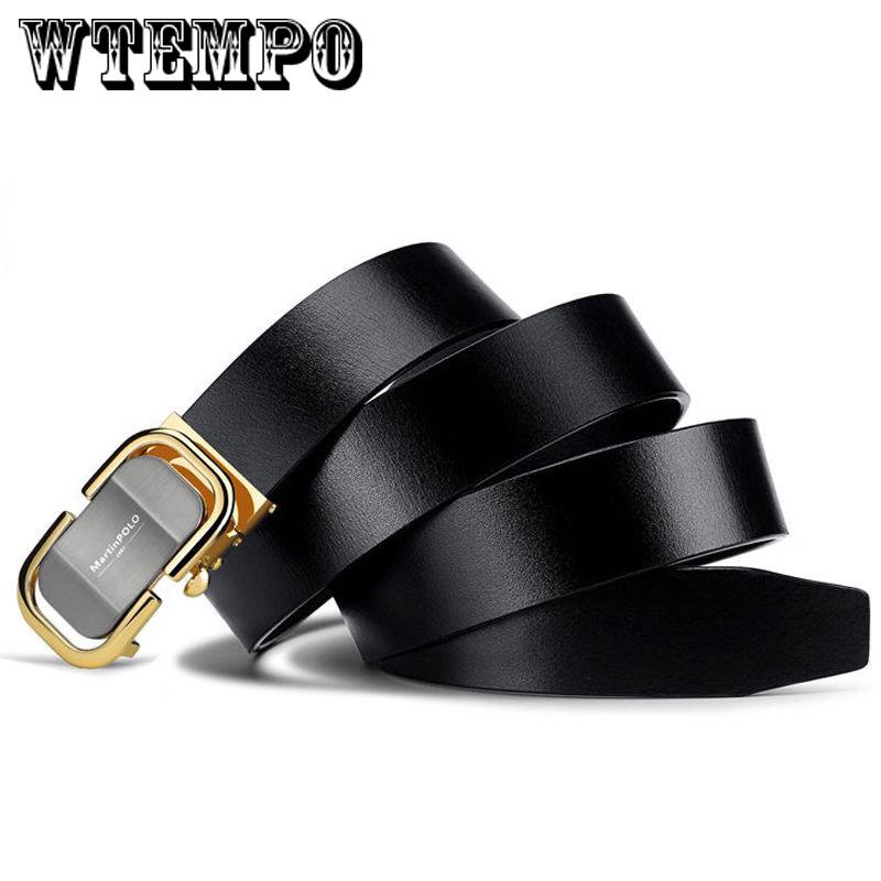 Fashion Men's Solid Buckle with Automatic Ratchet Business Leather Belts