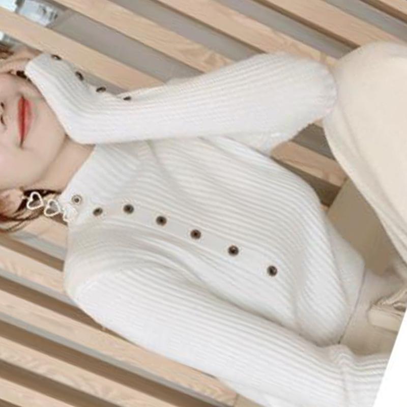Long-sleeved Casual Bottoming Sweater Women's Spring and Autumn Thin Slim Half Turtleneck Buttoned Sweater Short Style Top