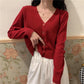 Spring and Autumn Style V-neck Cardigan Short Long Sleeve Top Jacket Thin Sweater Knitwear Women's Trend