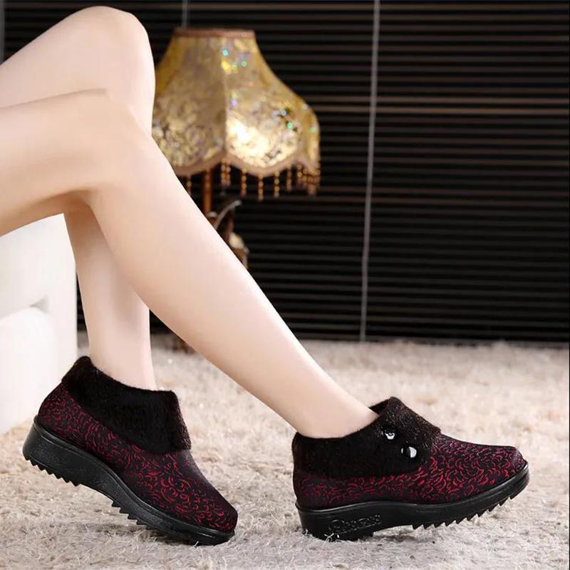 Winter Cloth Shoes Women's Shoes Plus Velvet Warm Non-slip Soft-soled Shoes Cotton Shoes for The Elderly