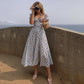 Summer Woman's Retro Elegent Suquare Neck Puff Sleeve Floral Print Maxi Dress Partywear SweetClub Dress