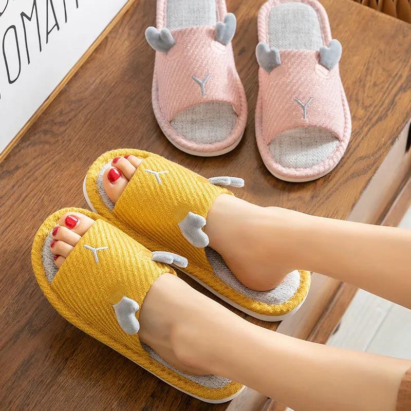 Japanese Style Slippers Female Four Seasons Household Indoor Non-slip Linen Slippers Comfortable Home Cotton Linen Breathable Leisure Summer