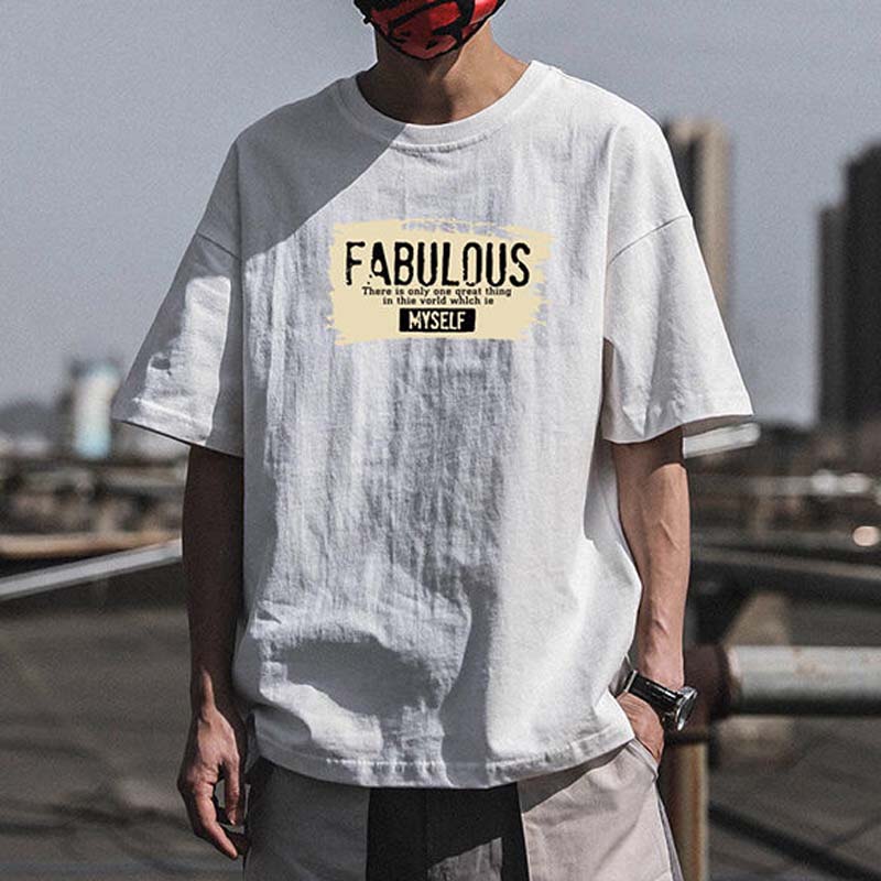 Men's Cotton Loose T-shirt Youth All-match Sweat-absorbent and Breathable T-shirt