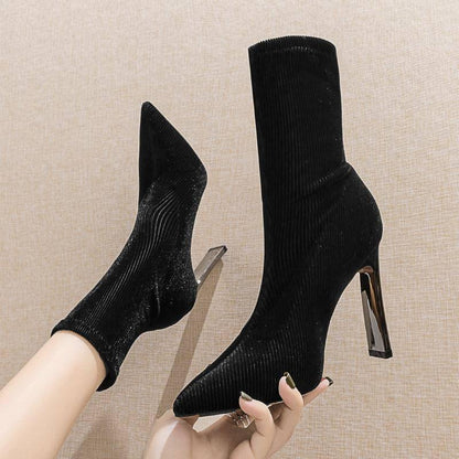 Fashion Women Boots Pointed Toe Elastic Ankle Boots Heels Shoes Spring Autumn Winter Female Socks Boots