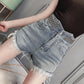 WTEMPO Women Burrs Rivet High Waist Zipper Denim Shorts Loose Spring and Summe Casual Shorts