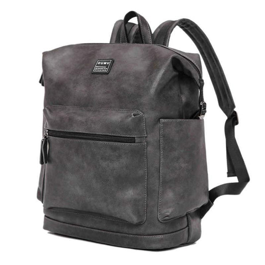 Gray Backpack Men Leather Large Capacity Waterproof Outdoor Sports Travel Student Book Computer Bags