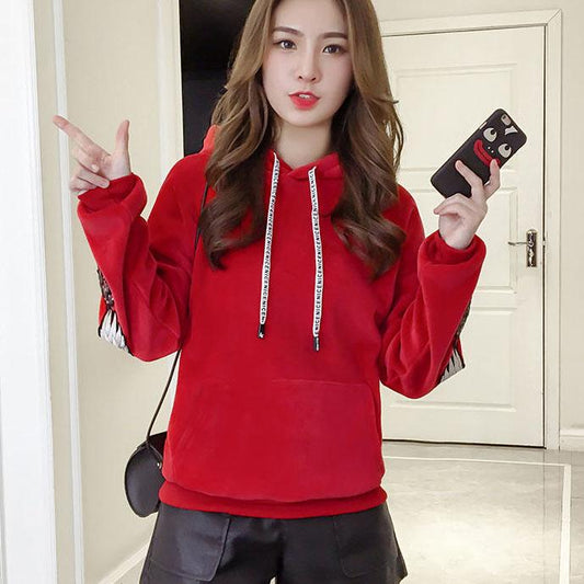 Women's Autumn and Winter Golden Velvet Long Sleeve Sweaters Large Size Loose Casual Plush Thickened Hoodies