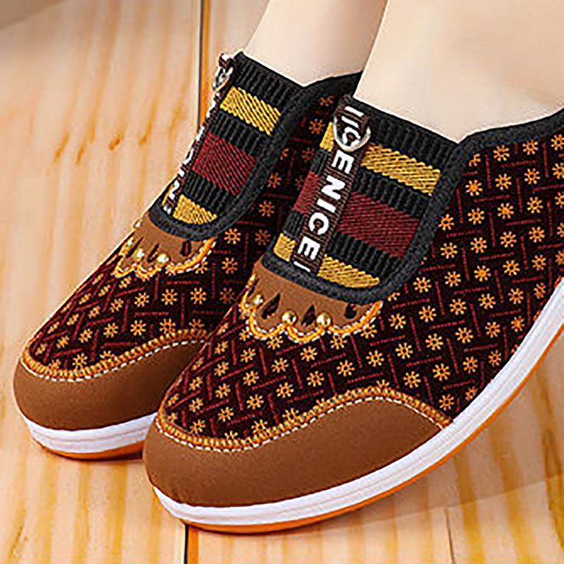 Spring and Autumn Old Beijing Cloth Shoes Women's Soft-soled Non-slip Middle-aged and Elderly Casual Cloth Shoes A Pedal Flat Mother Shoes