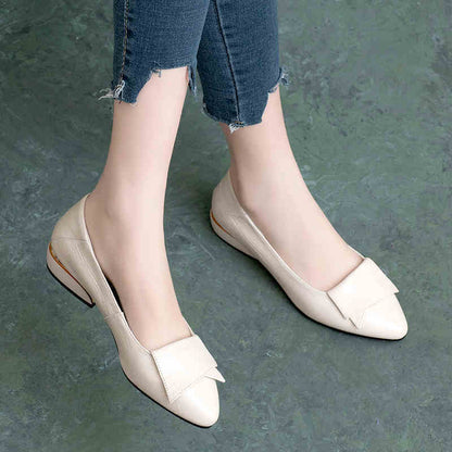 Flat Single Shoes Women Shallow Mouth Thick Heel Pointed Toe Women's Shoes Soft Leather Soft Sole All-match Leather Shoes Work Shoes