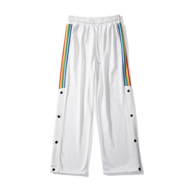Spring and Summer Thin Ins Sweatpants Men's Rainbow Striped Sweatpants Loose Straight Side-breasted Guard Pants
