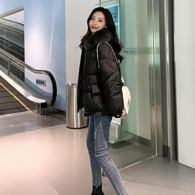 Korean Fashion Ladies Down Jacket Fox Fur Collar Thick Bread Jacket White Duck Down Short Down Jacket