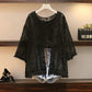 Pofulove Plus Size 2 Piece Set Women Summer Hollow Lace Shirt Tops Vest Denim Shorts Three-piece Set