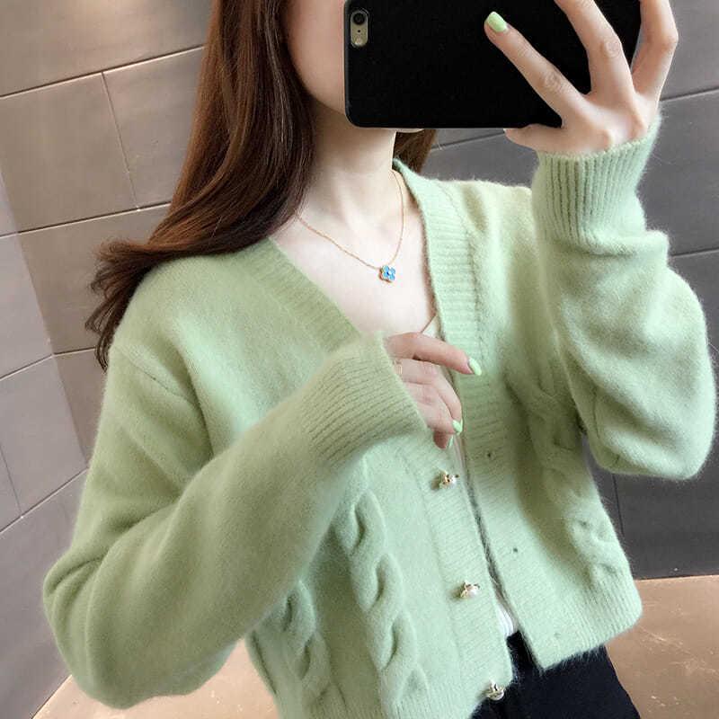 Twist Knitted Jacket Autumn and Winter Short Sweater Loose Cardigan Outer Wear
