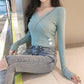 Autumn Hong Kong Flavor Long Sleeve Short Base Slim Fit V-neck Short-sleeved Knitted Sweater Tops