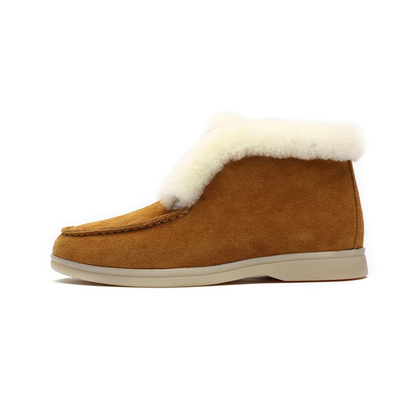 Women's Ankle Boots Mid-tube Flat Snow Boots Winter Warm Shoes Round Toe Suede Wool Blend Short Boots Low Heel Non-slip Solid Slip On Flat Shoes