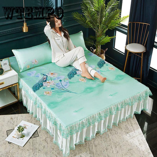 Brand 3 Pcs Set Summer Bed Mat Ice Silk Bed Sheet Pillowcase Set Cool Home Textile