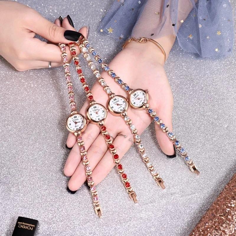 Women's Korean Luxury Rhinestones Quartz Watches Small Simple Bracelet Watches Crystal Diamond All-match Watch Bracelet