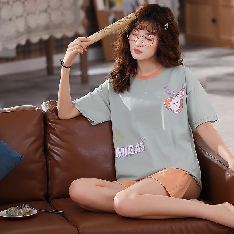 Pajamas Women Short-sleeved Cotton Thin Section Half-sleeved Cotton Ladies Two-piece Home Student Pajamas