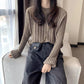 Autumn  Winter  Knitted Pullover Round Neck Versatile Thick Warm Woolen Sweater Bottoming Shirt  Vertical Stripes Loose