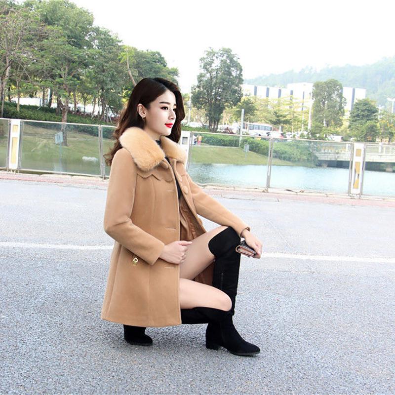 Mid-length Ladies Woolen Coat Winter Temperament Queen Mink-like Thick Warm  Elegant Fashion Coat
