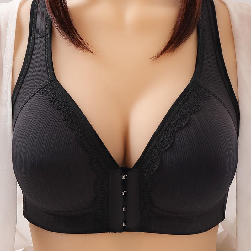 Front Buckle Underwear Women Gather Large Size Thin Adjustable Bra Lace Stripe No Steel Ring Bra