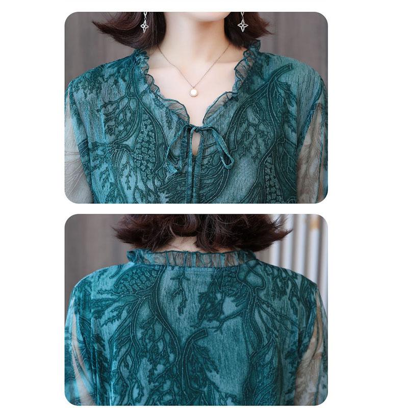 Dress Female Summer Five-point Sleeves Loose Mesh A-line Skirt Light Mature Style Foreign Style Large Size Skirt Summer