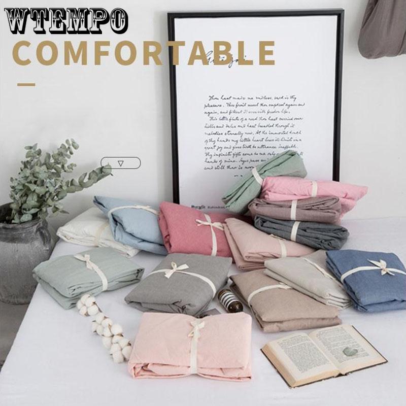 Washed Cotton Bed Linen Single Double Bed Single Solid Color Nordic Soft Bedding Spring Summer Thin Section