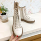Winter Boots Women Black White Leather Boots Gothic Platform Shoes Fashion Ankle Booties Flat Woman Warm Fur Boots