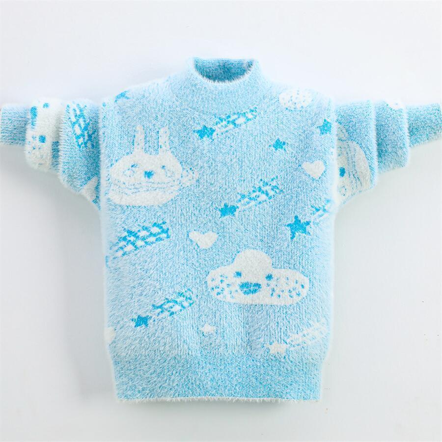Autumn and Winter Clothes for Boys and Girls Imitation Mink Fleece Warm Sweater Cartoon Thick Knit Bottoming Shirt