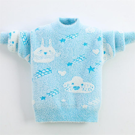 Autumn and Winter Clothes for Boys and Girls Imitation Mink Fleece Warm Sweater Cartoon Thick Knit Bottoming Shirt