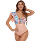 Splicing One Piece Swimsuit Feminine Fashion One Shoulder Lotus Leaf Beachwear Backless Swimsuit