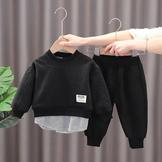 Spring and Autumn Set Baby Cute Windproof Letter Printing Long-sleeved Sweater Two-piece Baby Soft Fabric Round Neck Suit