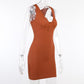 Low-cut Solid Color Sexy Knitted Tight-fitting Dress Standard Size High Elasticity V-neck Button Sleeveless Dress Summer Vest Hip Skirt