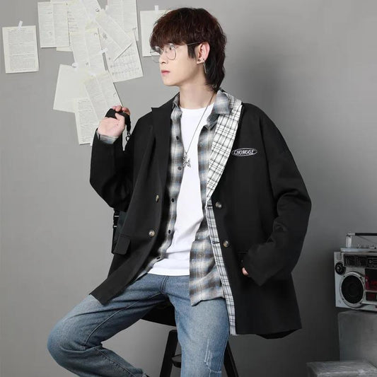 Thin Men's Casual Suits Loose Ruffian Handsome Single-piece Casual Slim Tops Single-piece Long-sleeved Warm Jackets Men's Short Jackets