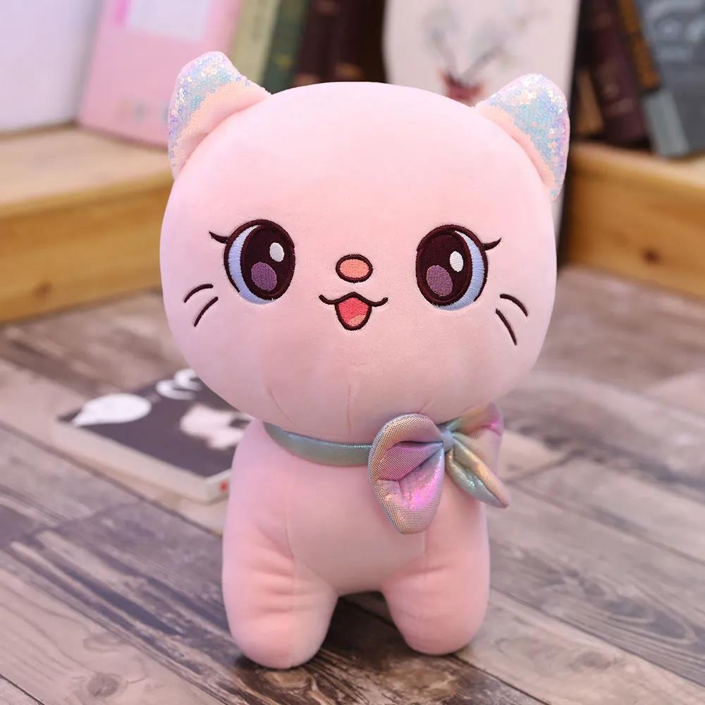 Children's Plush Toys Cute Cat with Bow Plush Dolls Toys Lovely Gift Stuffed Soft Girl Doll Cushion Sofa Pillow Gifts Xmas Gift Party Decor