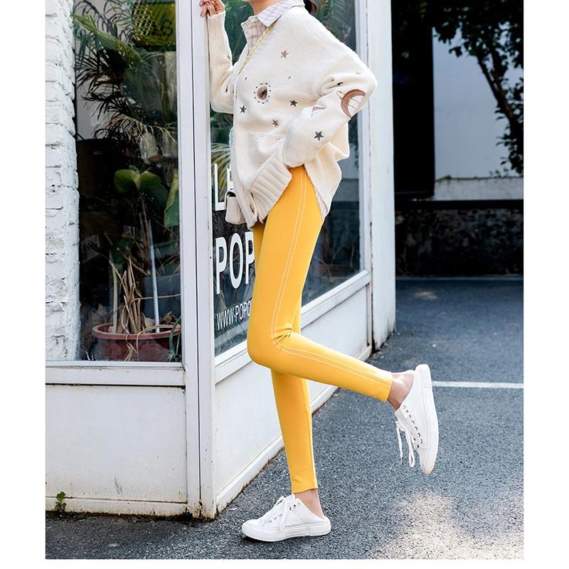 Women's Leggings Outer Wear Spring and Autumn Solid Trousers Comfortable Cotton High-waisted Korean Style Slim Tight-fitting Long Pants Line Leggings