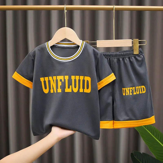 Children's Short-sleeved Shorts Quick-drying Clothes Ball Suit Summer Breathable Sweat-absorbing Sportswear Boys and Girls Leisure Two-piece Suit