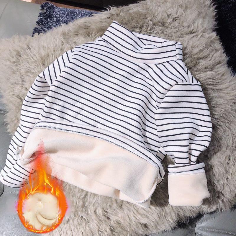 Girls Middle-collar Bottoming Shirt Plus Velvet Padded Long-sleeved Children's Warm Top Half High Collar