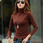 Fashion Women's Pullover Winter High Neck Women's Bottoming Shirt Long-sleeved Solid Color Slim Women's Cotton Top