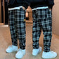 Boys Plaid Pants Spring Autumn  Plus Velvet Middle-aged Children's Loose Casual Pants Warm and Handsome Trousers