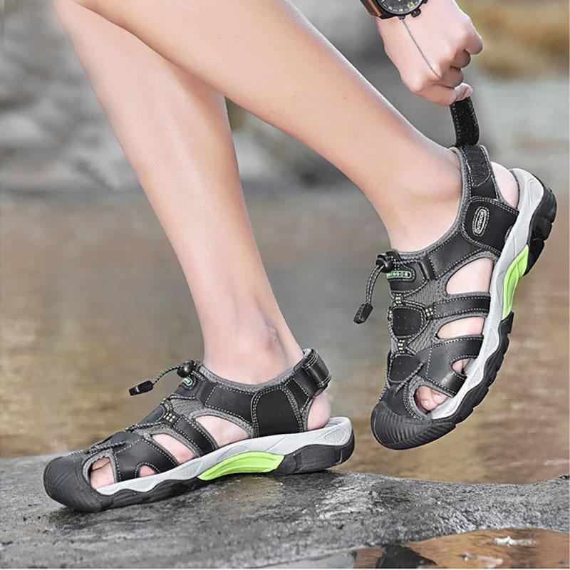 Leather Sandals Men's Summer Non-slip Hollow Outdoor Breathable Casual Beach Shoes