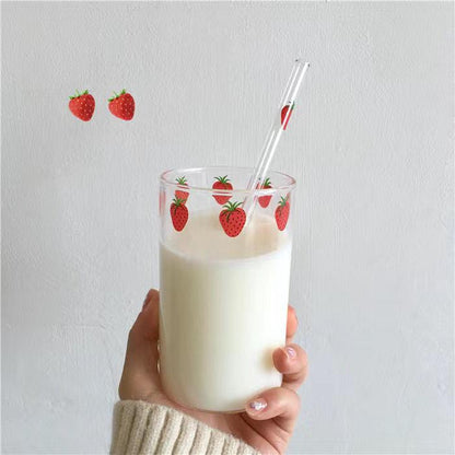 300ML Strawberry Cute Nordic Glass Cup Creative Transparent Water Cup Student Milk Heat Resistant Glass Home Party Drinking Cup