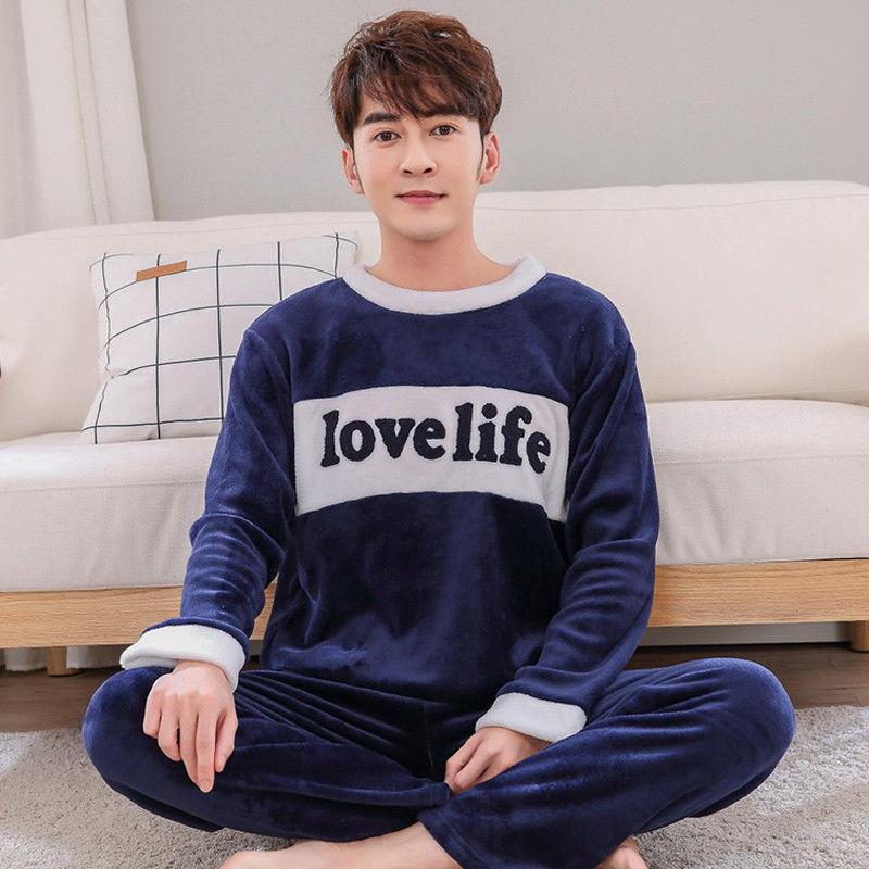 Men's Pajamas Autumn and Winter Flannel Thickening Plus Velvet Coral Velvet Cartoon Pajamas Men's Home Service Winter Suit